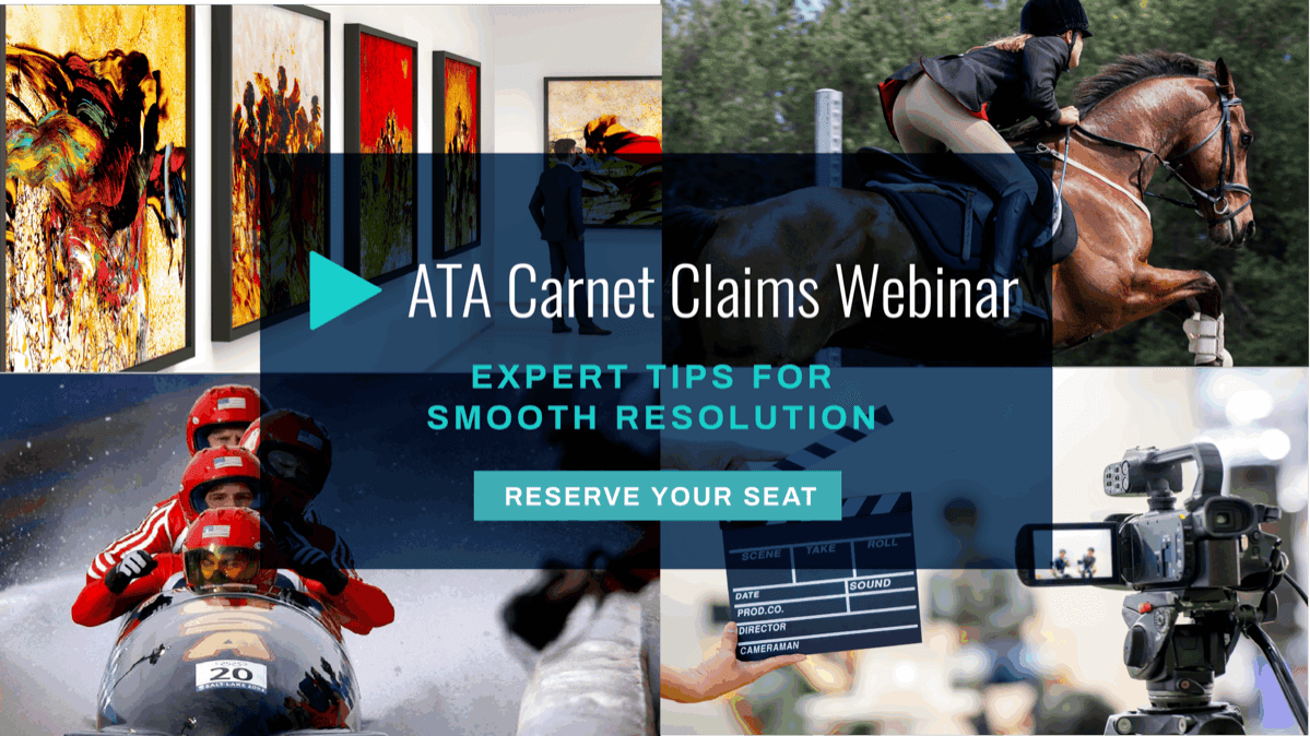 Webinar promo collage with art gallery, equestrian, bobsled team, movie clapperboard, and video camera promoting
