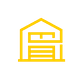 Line icon of a warehouse building representing storage and logistics facilities.