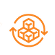 Line icon of stacked cargo boxes surrounded by circular arrows, representing cargo handling or logistics coverage.